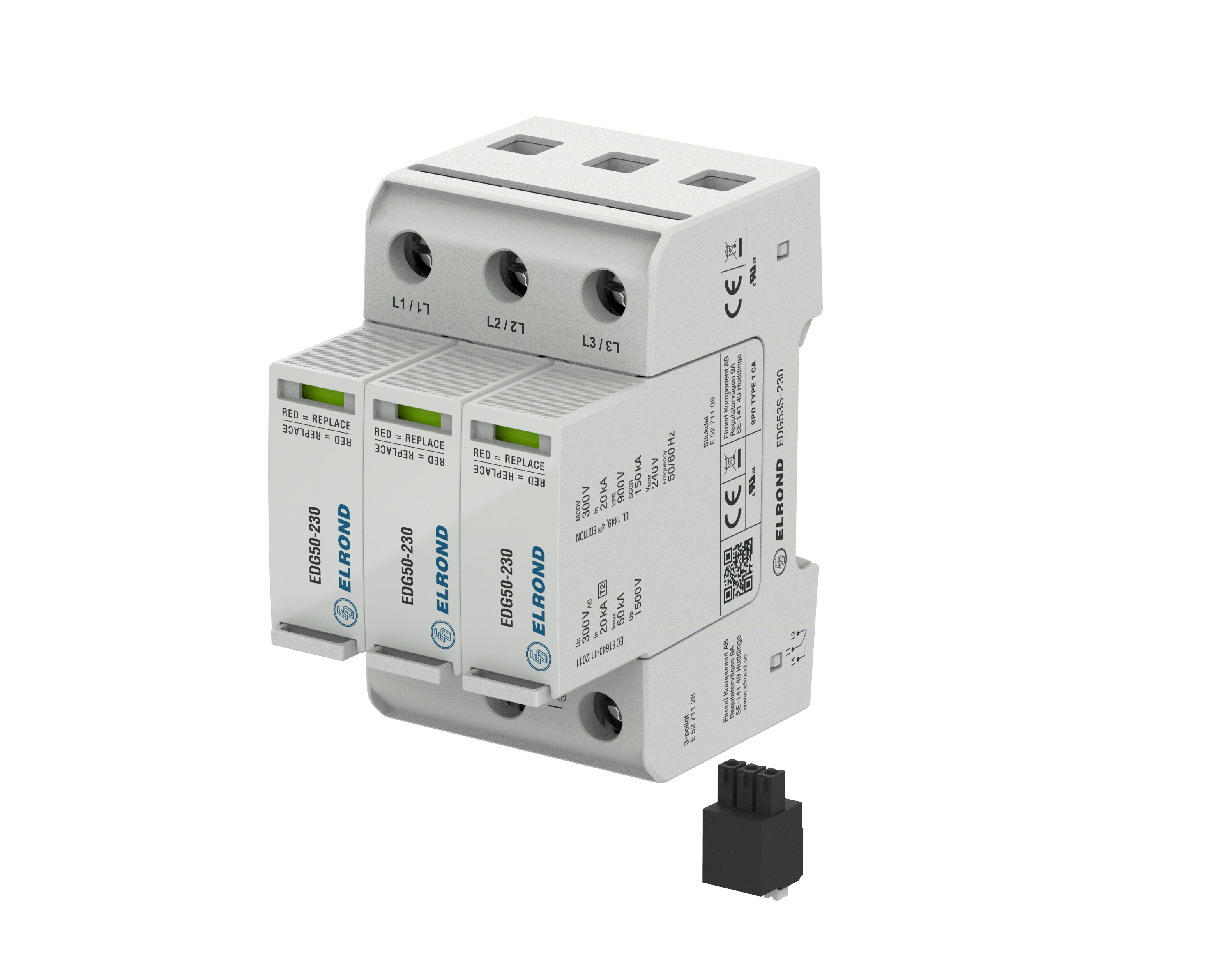 Mellanskydd 3-pol m larm 230V