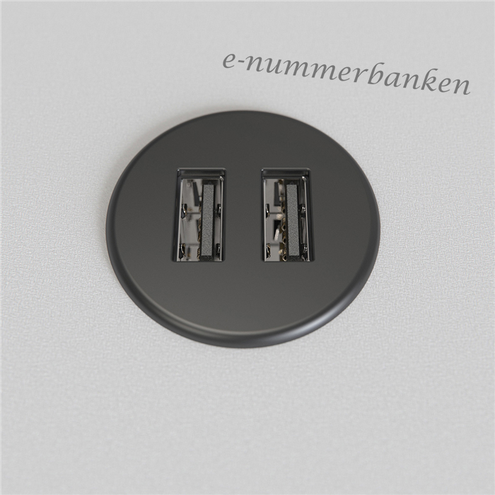 E nummer 11 771 43 USB laddare,2x5V2A,rund,SVmet E nummer 11 771 43 USB laddare,2x5V2A,rund,SVmet
